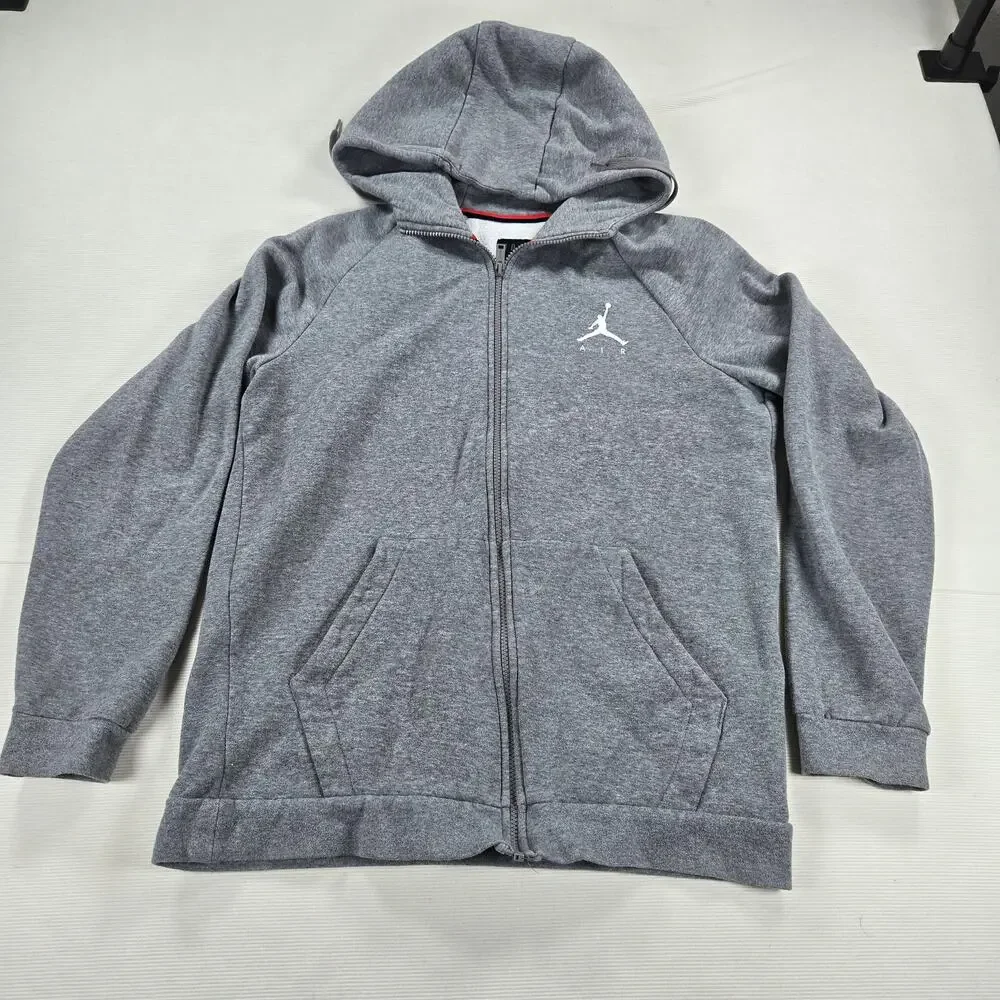 Nike Air Jordan Essential Fleece Lined Full Zip Grey Hoodie Men's Size Medium‎